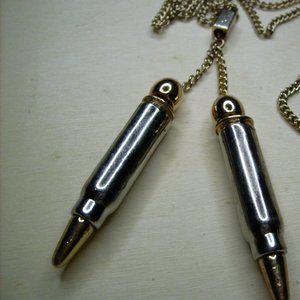 Statement Double Bullet Sliver Chain Necklace